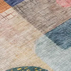 Photo of Green Purple And Blue Geometric Washable Indoor Outdoor Area Rug