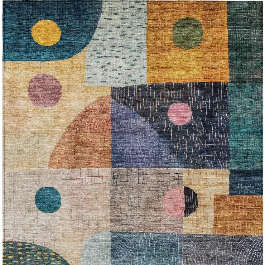 Green Purple And Blue Geometric Washable Indoor Outdoor Area Rug Photo 7