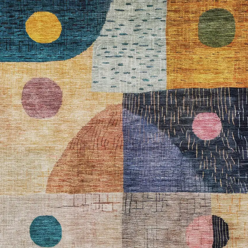 Green Purple And Blue Geometric Washable Indoor Outdoor Area Rug Photo 5