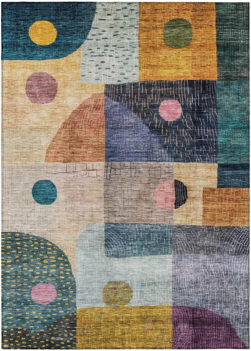 Green Purple And Blue Geometric Washable Indoor Outdoor Area Rug Photo 2