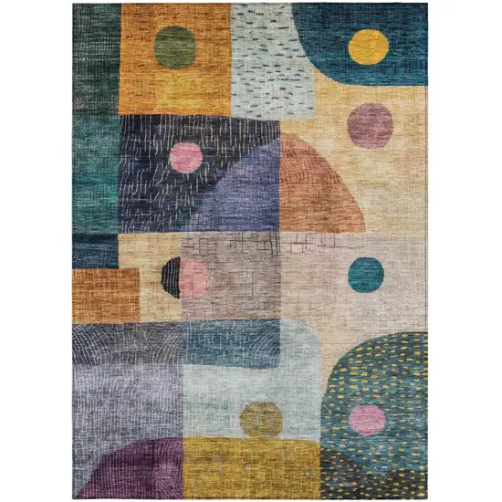 Green Purple And Blue Geometric Washable Indoor Outdoor Area Rug Photo 3
