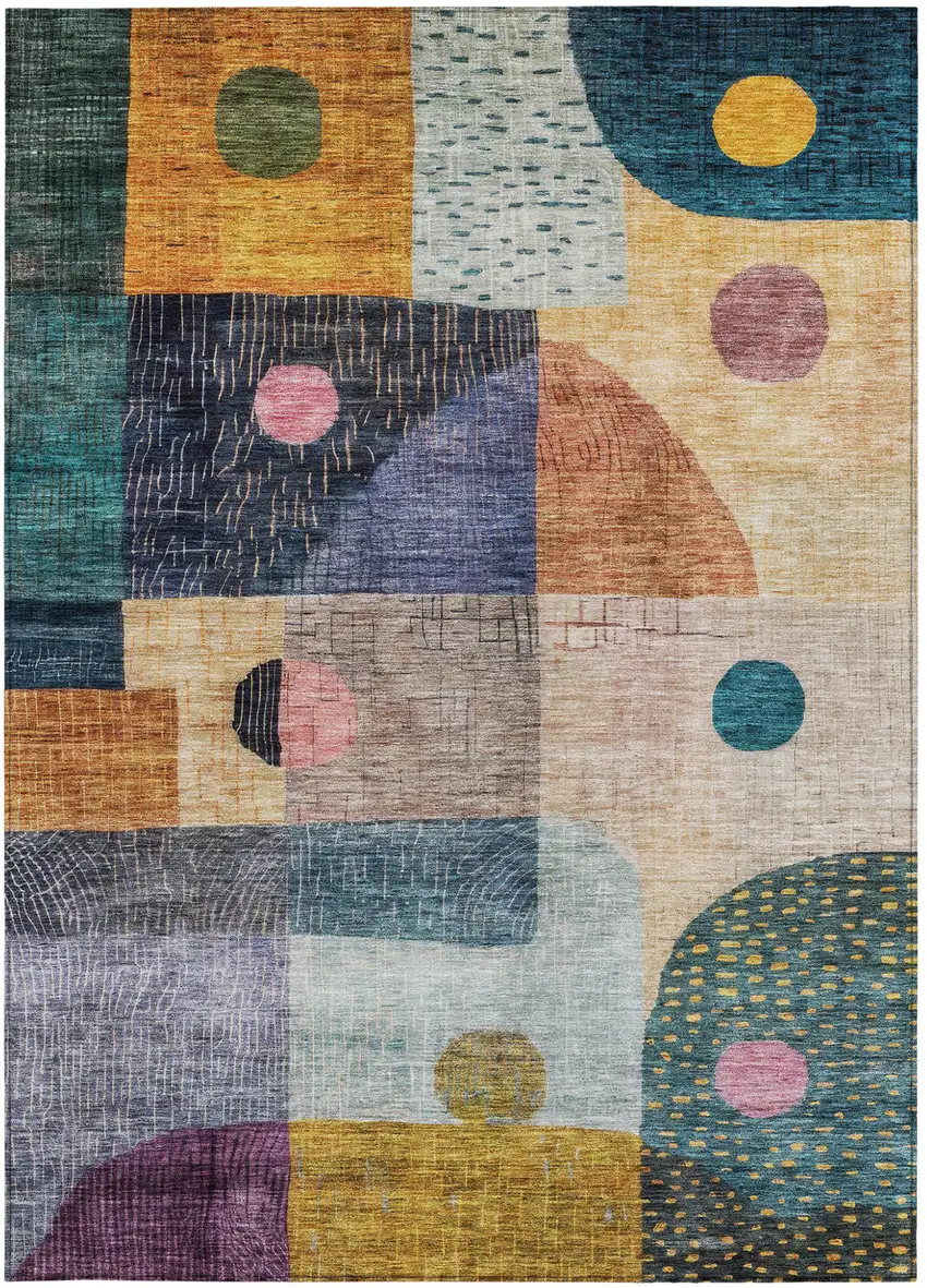 Green Purple And Blue Geometric Washable Indoor Outdoor Area Rug Photo 3