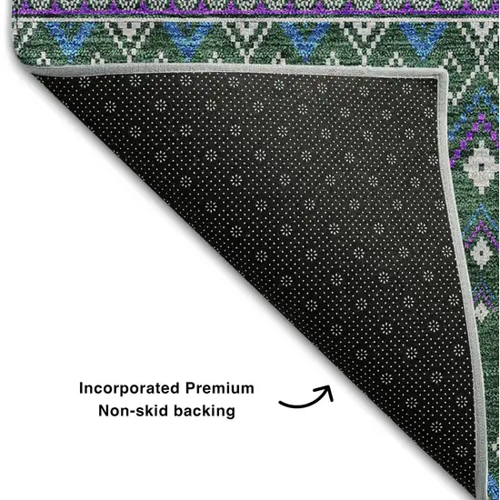 Green Purple And Blue Tribal Washable Area Rug With UV Protection Photo 6