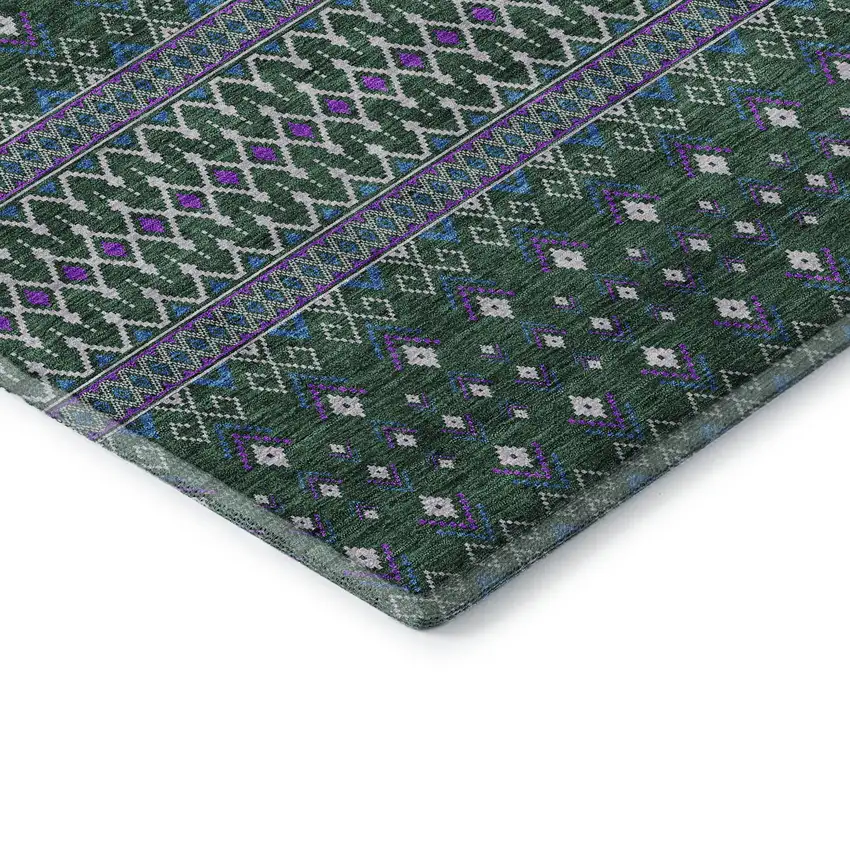 Green Purple And Blue Tribal Washable Area Rug With UV Protection Photo 7