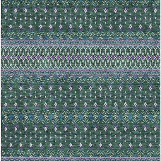 Green Purple And Blue Tribal Washable Area Rug With UV Protection Photo 3
