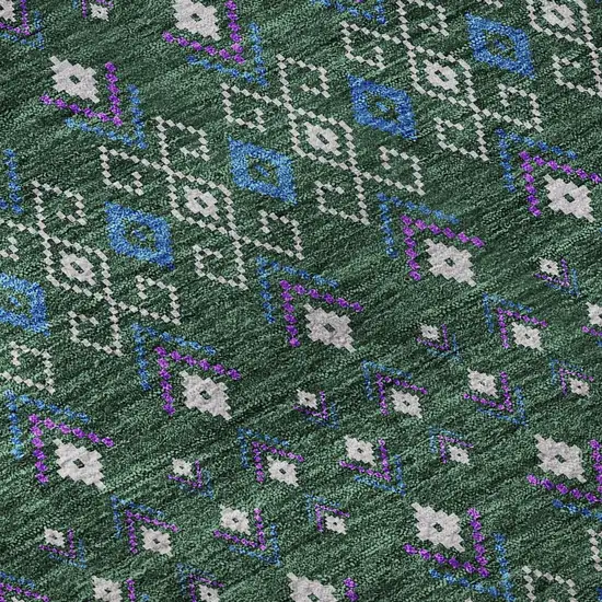 Green Purple And Blue Tribal Washable Area Rug With UV Protection Photo 9