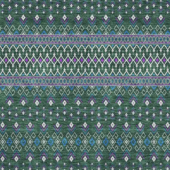 Green Purple And Blue Tribal Washable Area Rug With UV Protection Photo 2