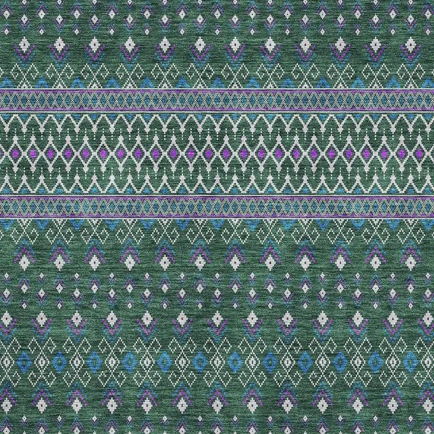 Green Purple And Blue Tribal Washable Area Rug With UV Protection Photo 2