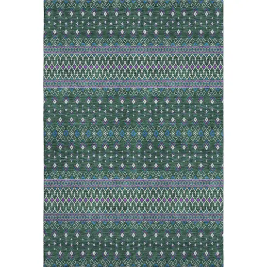 Green Purple And Blue Tribal Washable Area Rug With UV Protection Photo 1