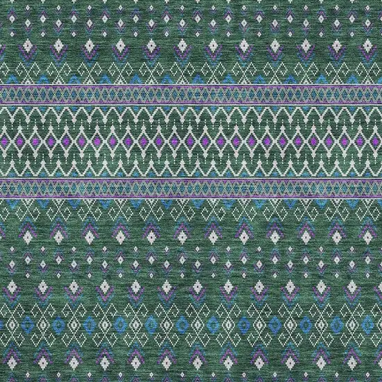 Green Purple And Blue Tribal Washable Area Rug With UV Protection Photo 2