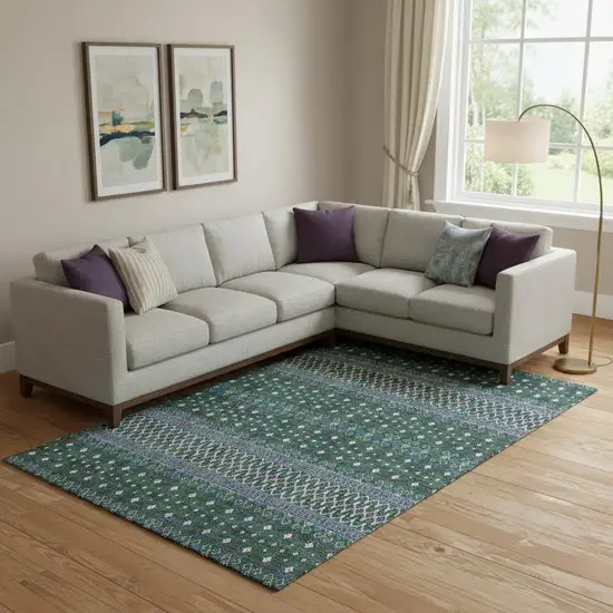 Green Purple And Blue Tribal Washable Area Rug With UV Protection Photo 1