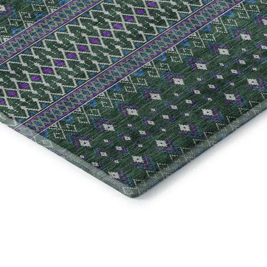 Green Purple And Blue Tribal Washable Area Rug With UV Protection Photo 7