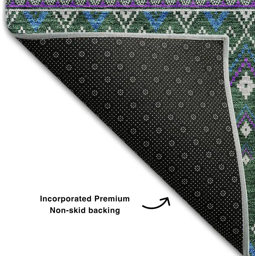 Green Purple And Blue Tribal Washable Area Rug With UV Protection Photo 6