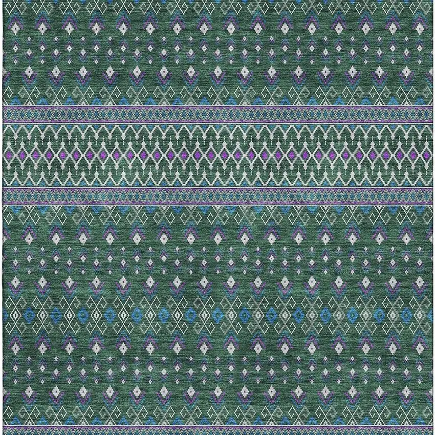 Green Purple And Blue Tribal Washable Area Rug With UV Protection Photo 3