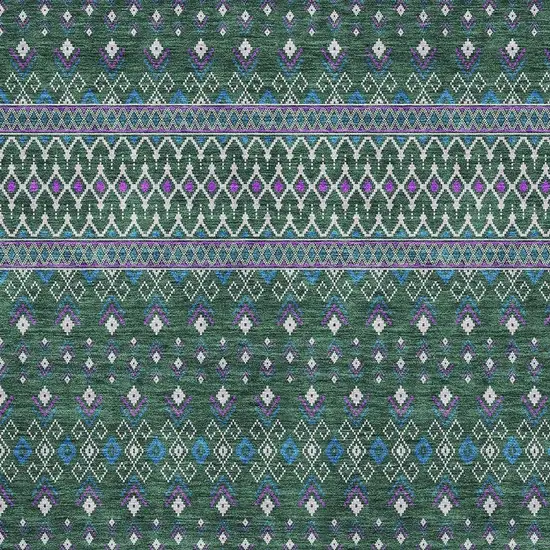 Green Purple And Blue Tribal Washable Area Rug With UV Protection Photo 2