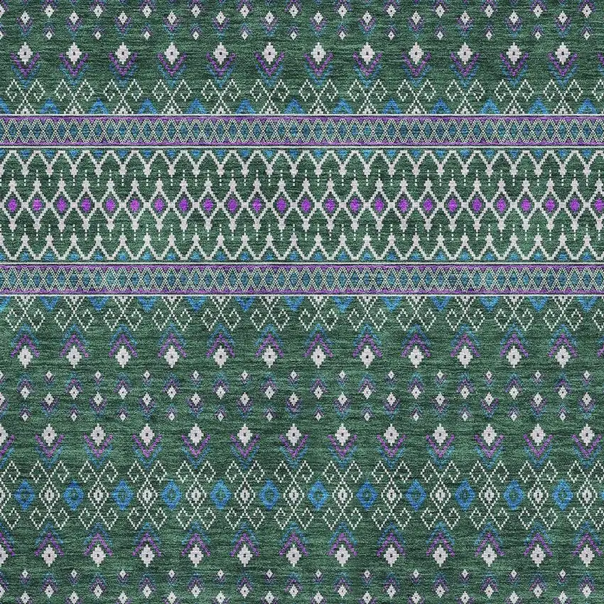 Green Purple And Blue Tribal Washable Area Rug With UV Protection Photo 2