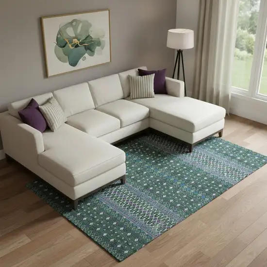 Green Purple And Blue Tribal Washable Area Rug With UV Protection Photo 1