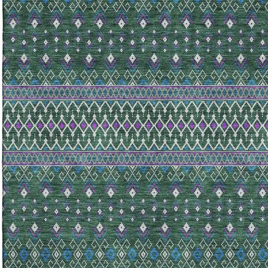 Green Purple And Blue Tribal Washable Area Rug With UV Protection Photo 2