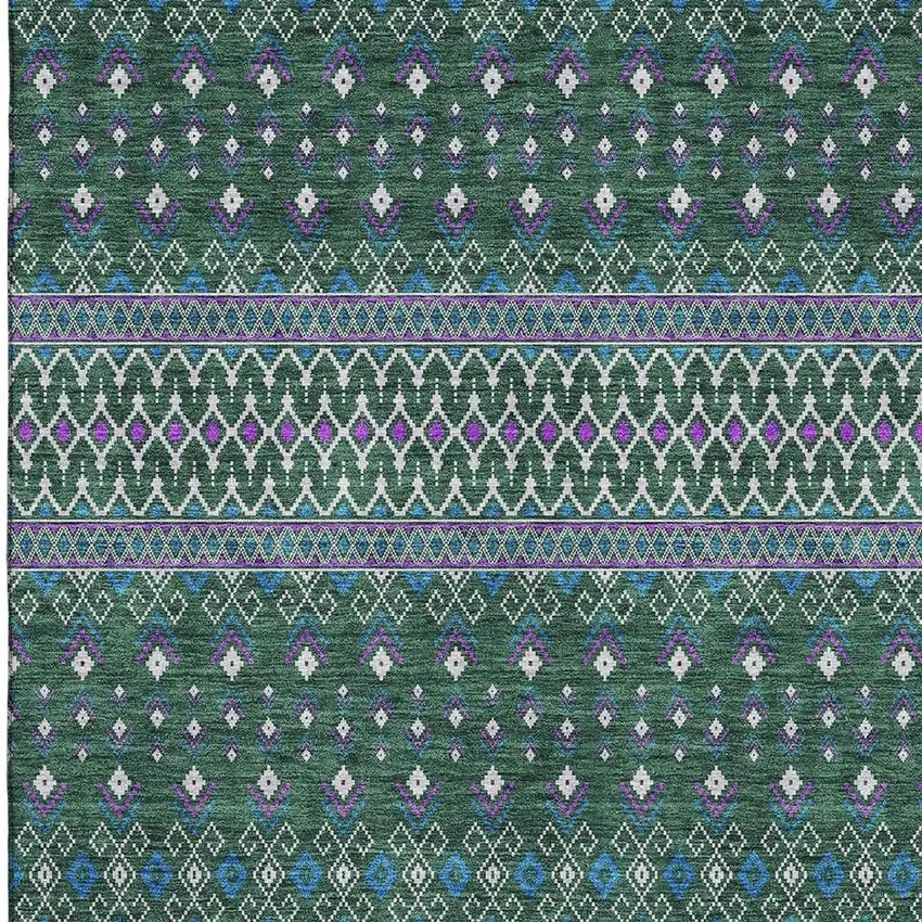 Green Purple And Blue Tribal Washable Area Rug With UV Protection Photo 2