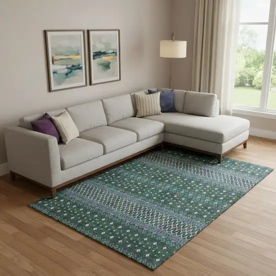 Green Purple And Blue Tribal Washable Area Rug With UV Protection Photo 1