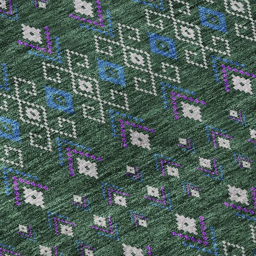 Green Purple And Blue Tribal Washable Area Rug With UV Protection Photo 9