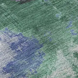 Photo of Green Purple And Brown Abstract Washable Area Rug With UV Protection