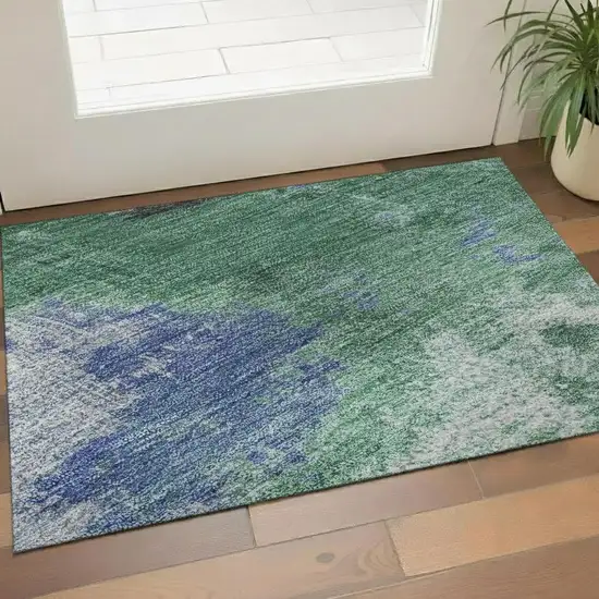 Green Purple And Brown Abstract Washable Area Rug With UV Protection Photo 2