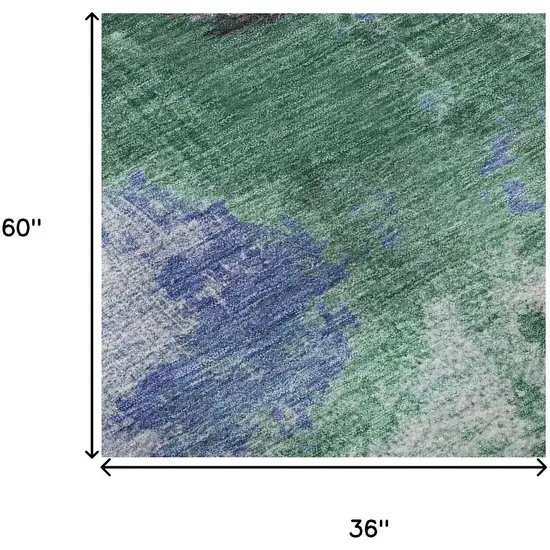 Green Purple And Brown Abstract Washable Area Rug With UV Protection Photo 9