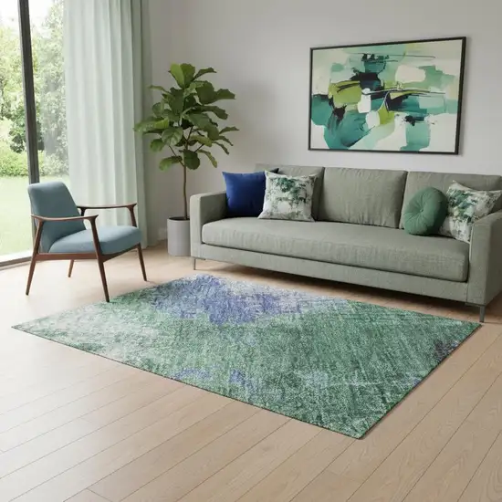 Green Purple And Brown Abstract Washable Area Rug With UV Protection Photo 2