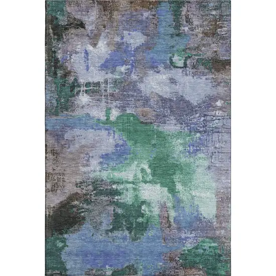 Green Purple And Brown Abstract Washable Area Rug With UV Protection Photo 6
