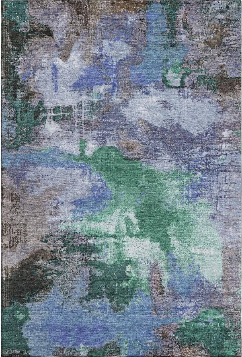 Green Purple And Brown Abstract Washable Area Rug With UV Protection Photo 6