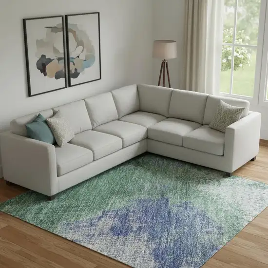 Green Purple And Brown Abstract Washable Area Rug With UV Protection Photo 2