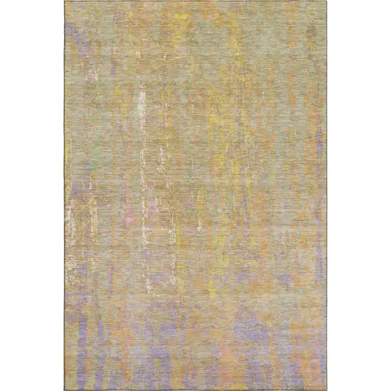 Green Purple And Gold Abstract Washable Area Rug With UV Protection Photo 7