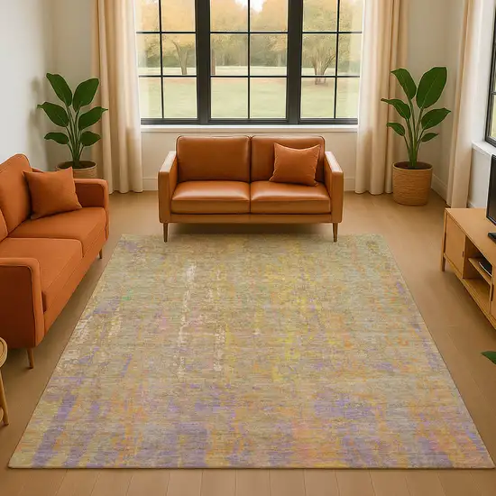 Green Purple And Gold Abstract Washable Area Rug With UV Protection Photo 5