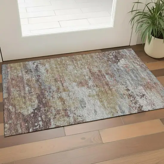 Green Purple And Gold Abstract Washable Area Rug With UV Protection Photo 2