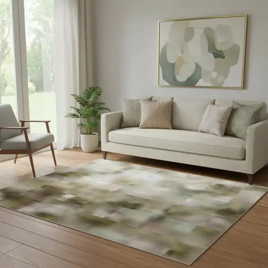 Green Purple And Gold Abstract Washable Area Rug With UV Protection Photo 2