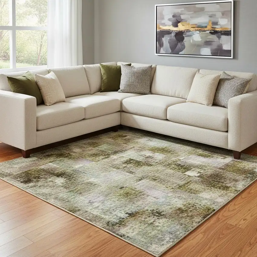 Green Purple And Gold Abstract Washable Area Rug With UV Protection Photo 2