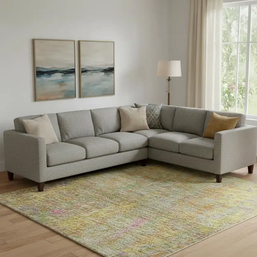 Green Purple And Gold Abstract Washable Area Rug With UV Protection Photo 2