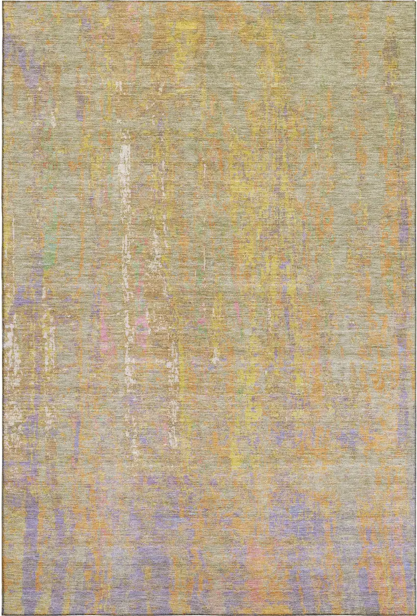 Green Purple And Gold Abstract Washable Area Rug With UV Protection Photo 7