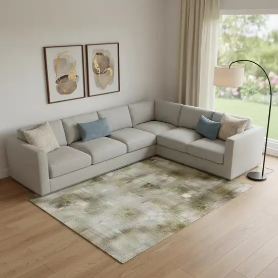 Green Purple And Gold Abstract Washable Area Rug With UV Protection Photo 2