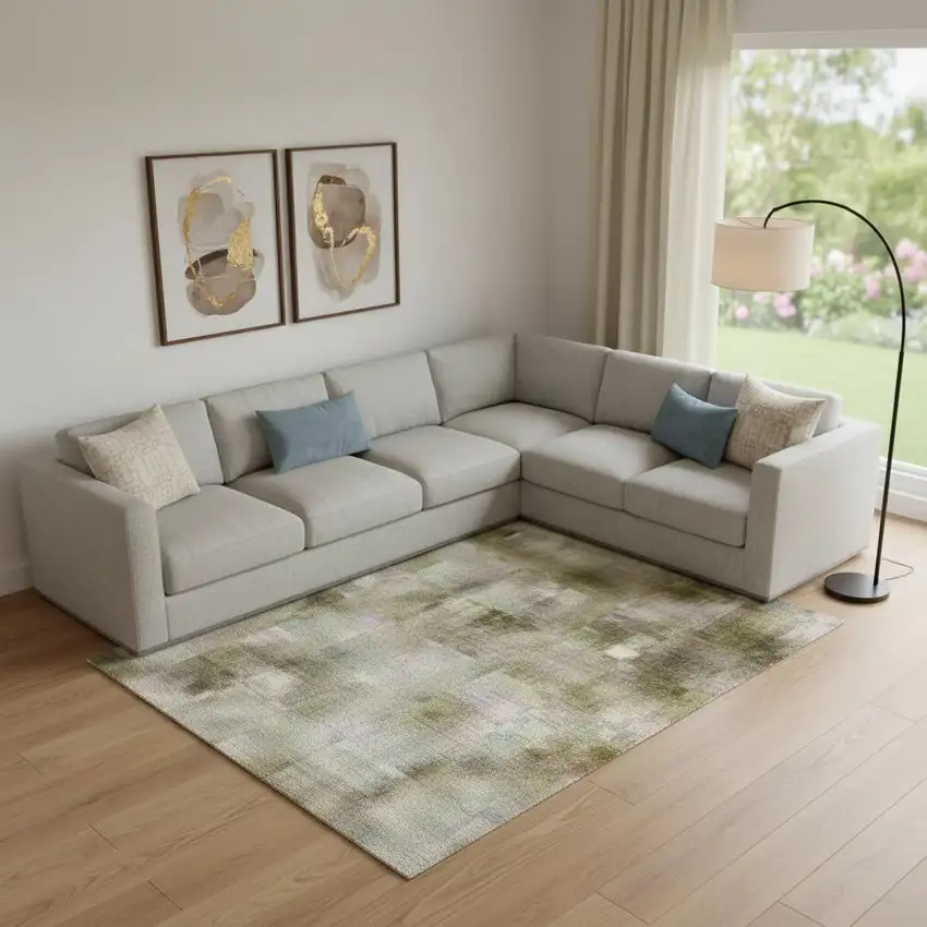 Green Purple And Gold Abstract Washable Area Rug With UV Protection Photo 2