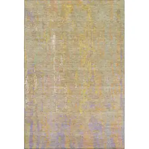 Photo of Green Purple And Gold Abstract Washable Area Rug With UV Protection