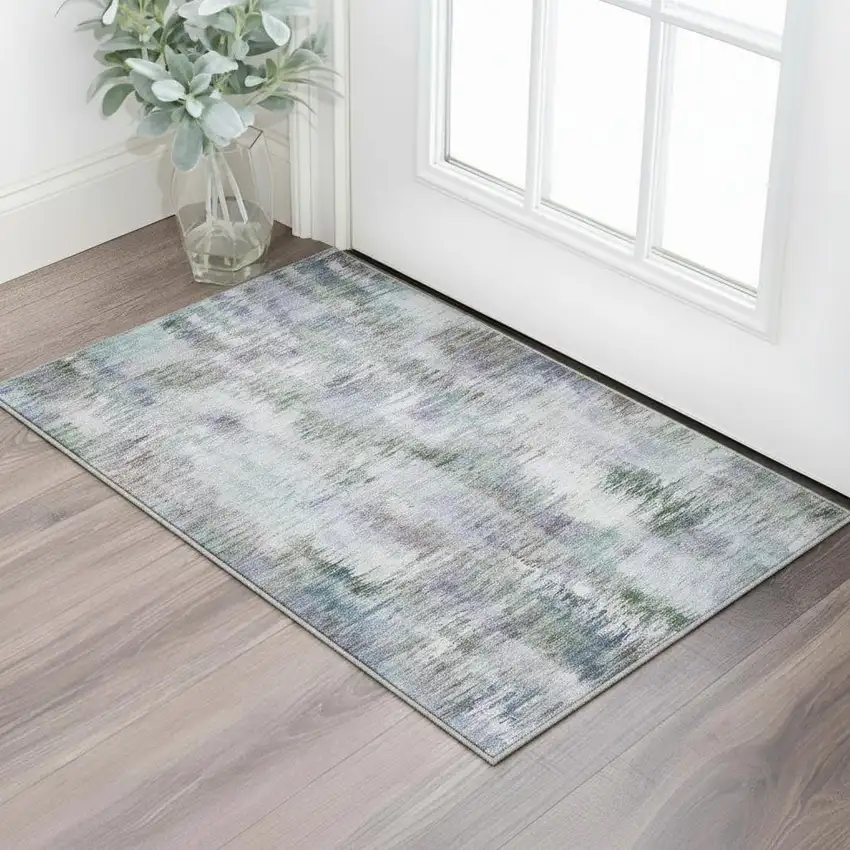 Green Purple And Gray Abstract Washable Area Rug With UV Protection Photo 2