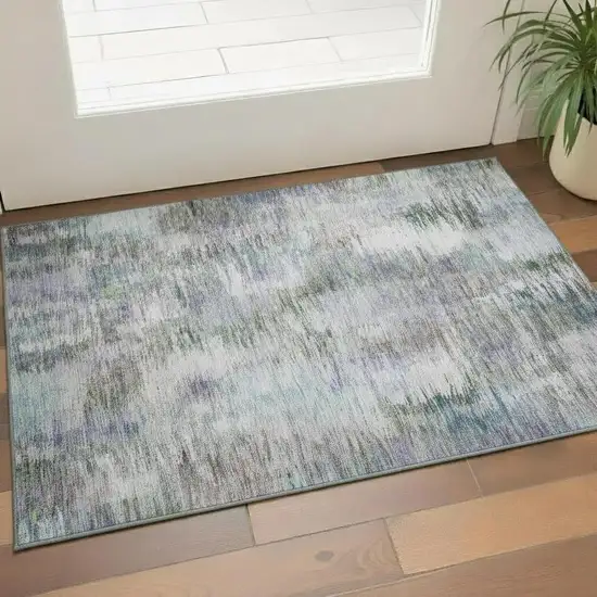 Green Purple And Gray Abstract Washable Area Rug With UV Protection Photo 1