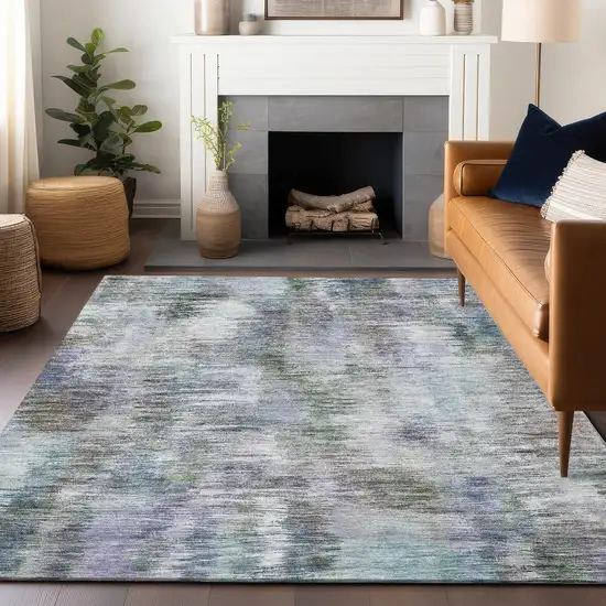 Green Purple And Gray Abstract Washable Area Rug With UV Protection Photo 6