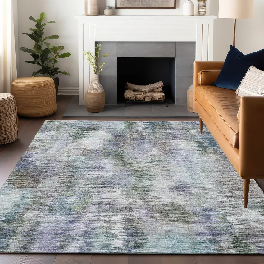 Green Purple And Gray Abstract Washable Area Rug With UV Protection Photo 6