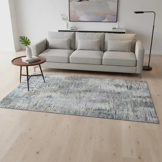 Green Purple And Gray Abstract Washable Area Rug With UV Protection Photo 2