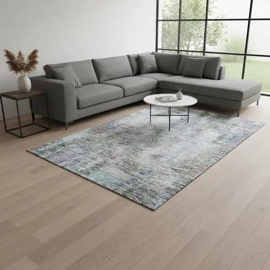 Green Purple And Gray Abstract Washable Area Rug With UV Protection Photo 2