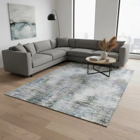 Green Purple And Gray Abstract Washable Area Rug With UV Protection Photo 2