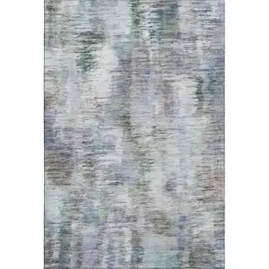 Photo of Green Purple And Gray Abstract Washable Area Rug With UV Protection